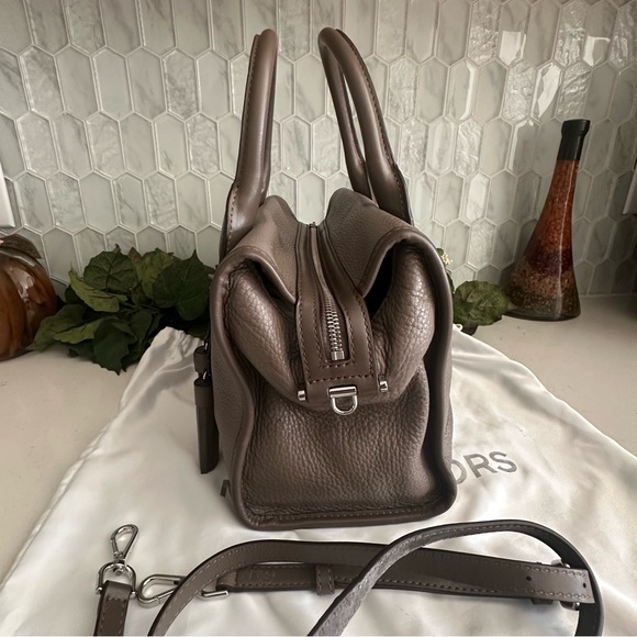 Michael Kors Bedford Pebbled Leather Satchel Bag With Tassels - Taupe - Picture 9 of 13